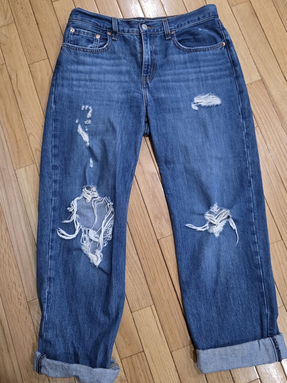 Signature by Levi Strauss Distressed Boyfriend Jeans in Blue